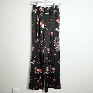 Victoria's Secret Black XS Floral Pleated Satin Wide Leg Pants NWT A6